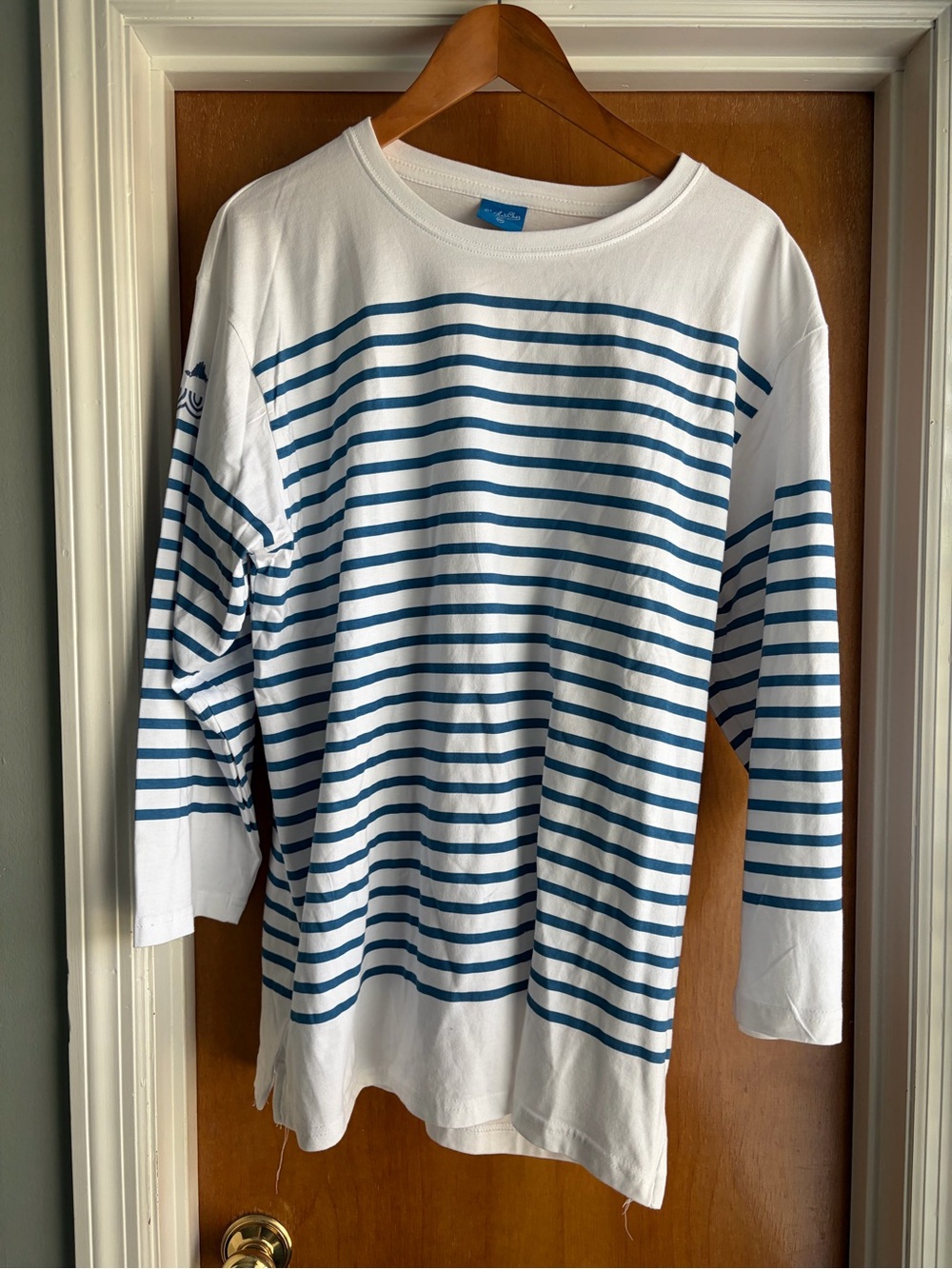 Relaxed Striped Long Sleeve Tee — White with Blue Stripes